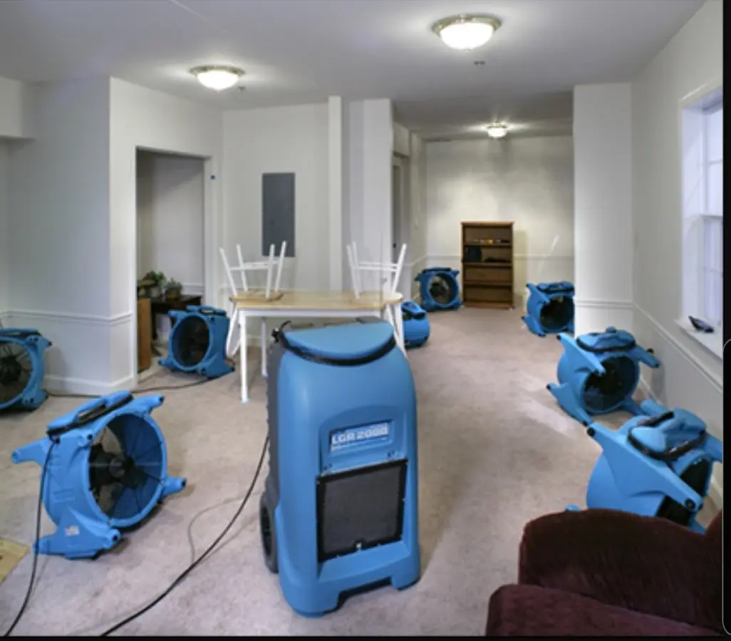 Air movers and dehumidifier setup for Water Extraction & Removal in Dunmore